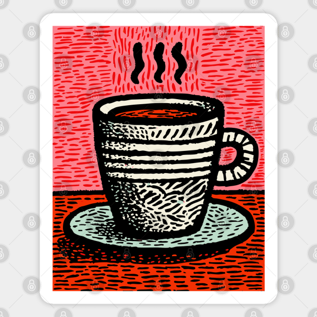 Woodcut Coffee Mug - A Tribute to the Morning Ritual Magnet by TuncGK